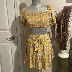 Yellow floral skirt set